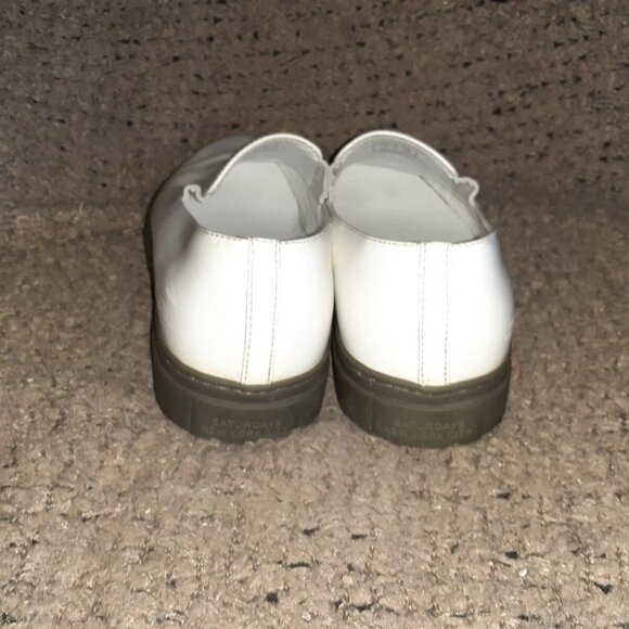 SATURDAYS NEW YORK CITY-Shiny White Leather Loafers-Sz 11-Excellent - Picture 6 of 8
